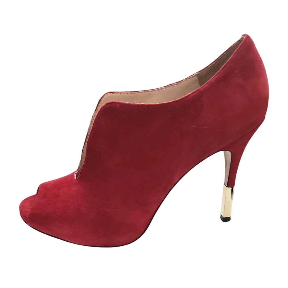 Pour La Victoire " Vive" Red Kid Suede Open-Toe Booties